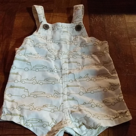Old Navy Little Navy 0-3 Months Baby Vtg Cars Shortall Overalls Romper - Picture 1 of 7
